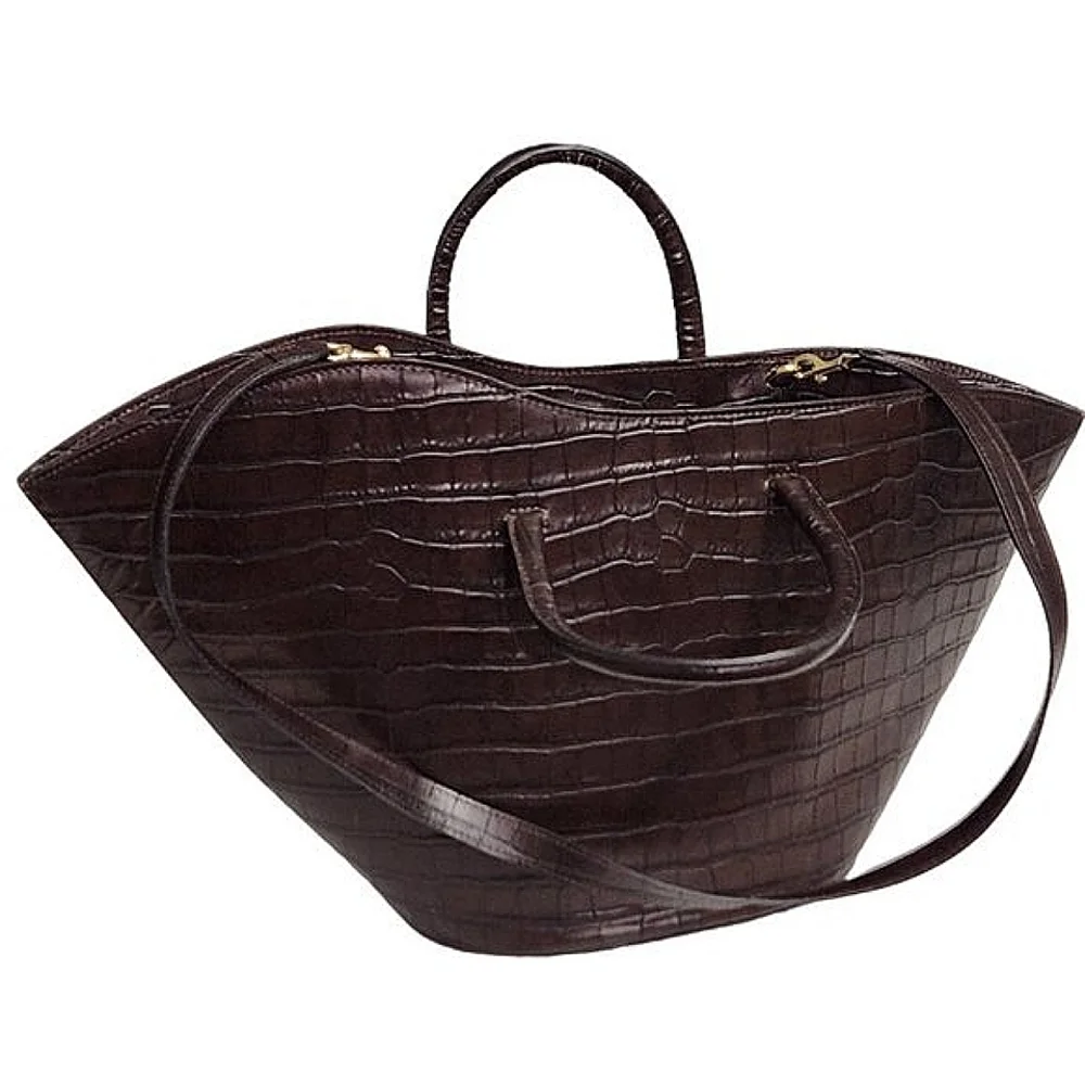 Croc-Embossed Brown Medium Size Tote Bag